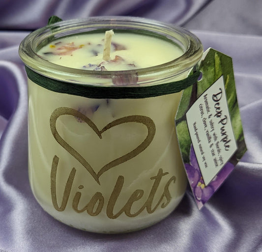 African violet candle dried violet flowers spicy florals clove vanilla star anise