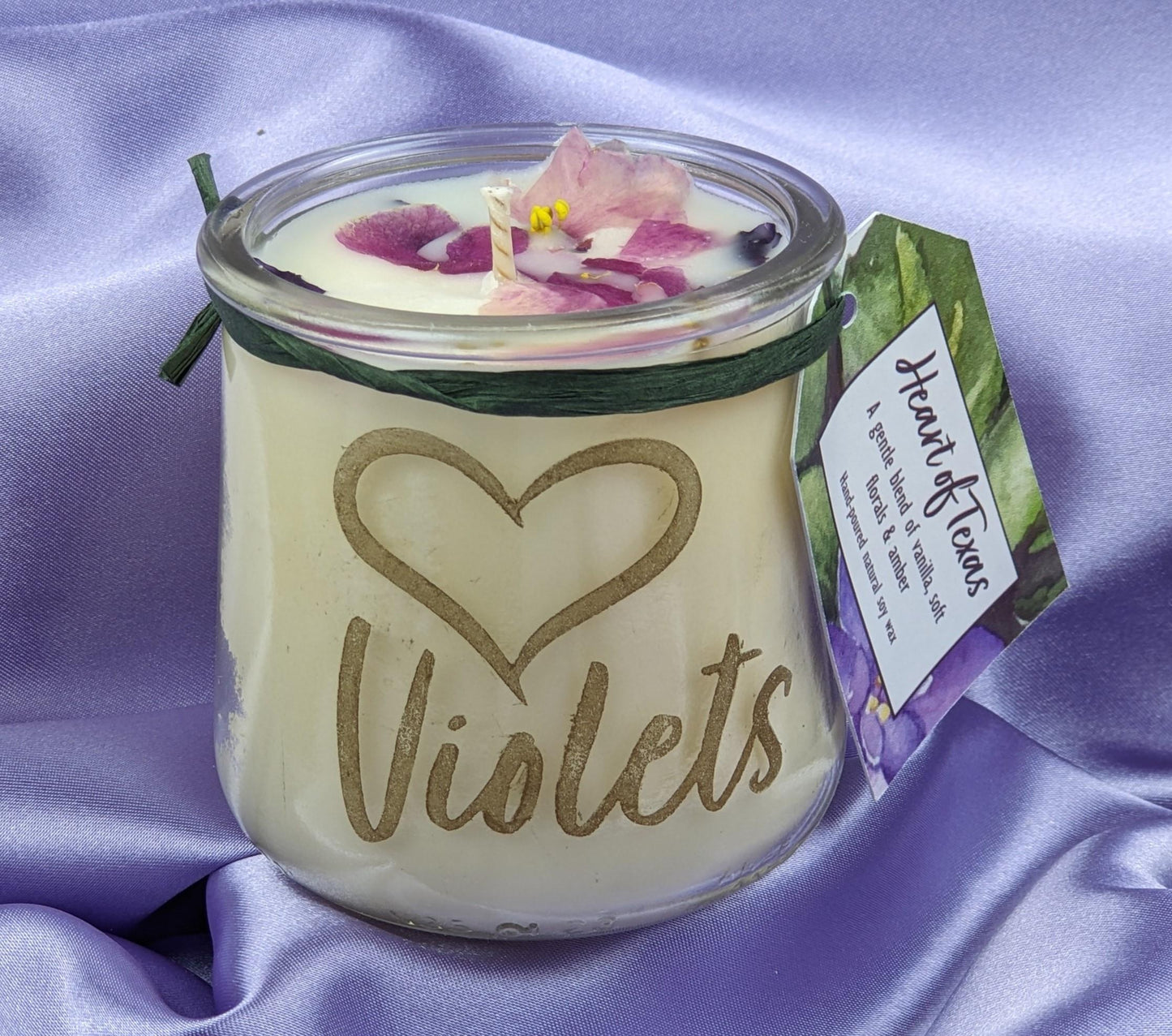 African violet candle dried violet flowers florals vanilla amber