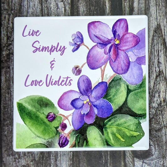 African violet ceramic coaster Live Simply & Love Violets