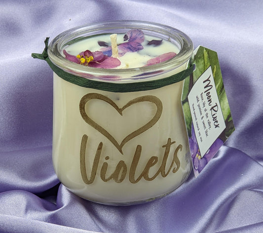 African violet candle dried violet flowers rose lily of the valley wild jasmine sweet lilac